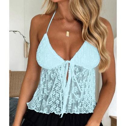Boho Lace Tie-Up Crop Top