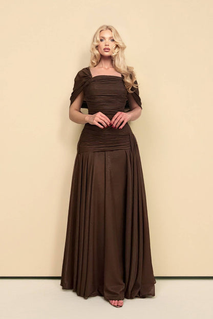 Pleated Design A- Line Maxi Dress