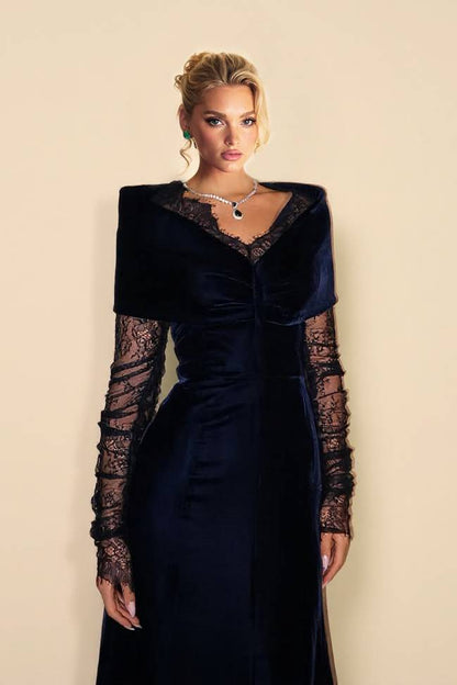 Velvet Splicing Lace Maxi Dress
