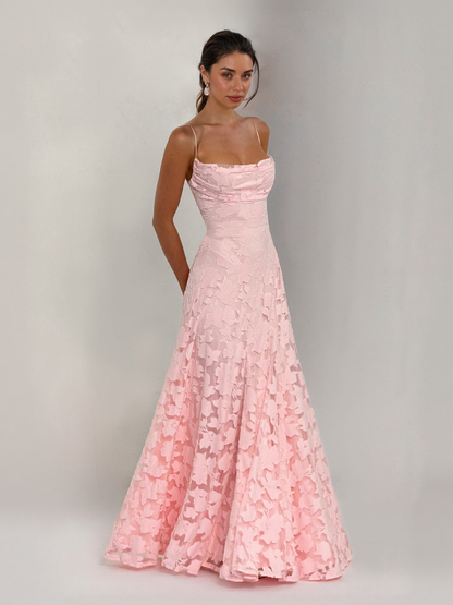 Elegant Floral Lace Spaghetti Strap Maxi Dress