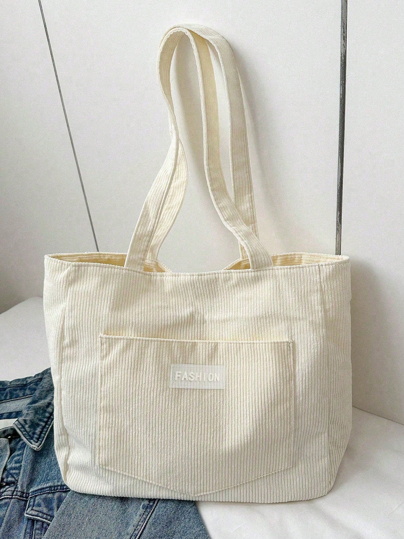 Women's Wide Corduroy Tote Bag – Large Soft Everyday Shoulder Bag