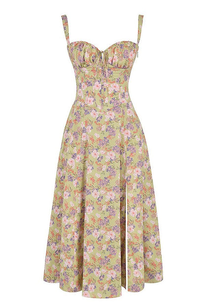 Corset Midi Dress – Tailored Waist and Flowing Skirt