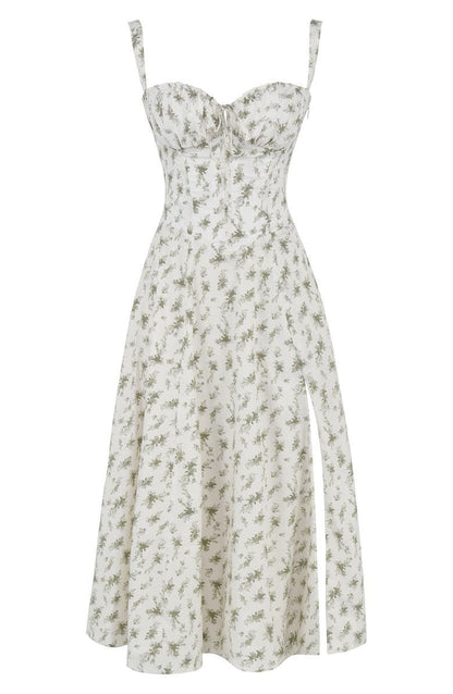Corset Midi Dress – Tailored Waist and Flowing Skirt