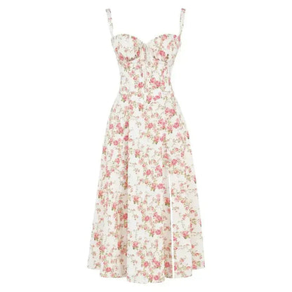 Corset Midi Dress – Tailored Waist and Flowing Skirt