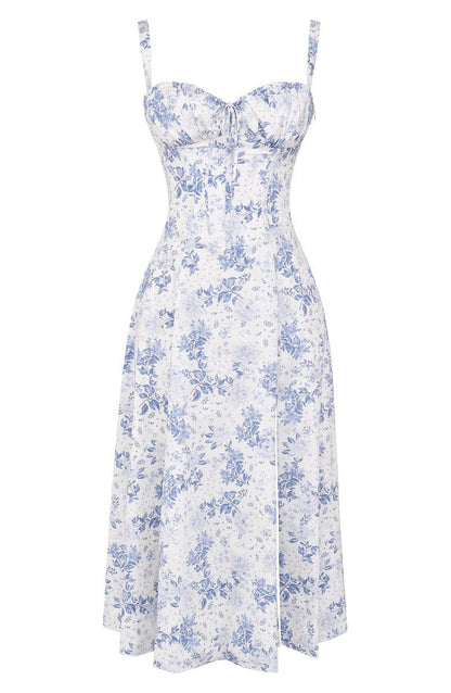 Corset Midi Dress – Tailored Waist and Flowing Skirt