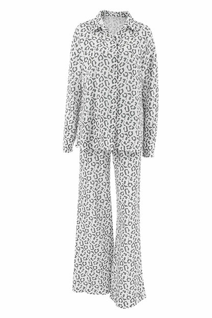 Cotton Leopard Shirt Long Pants Two-Piece Set