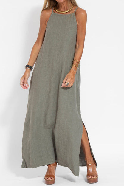 Cotton Linen Slit Cami Dress