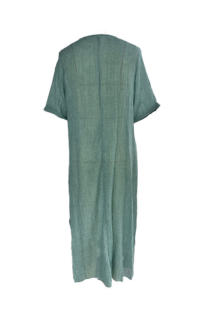 Cotton Solid V Neck Midi Dress
