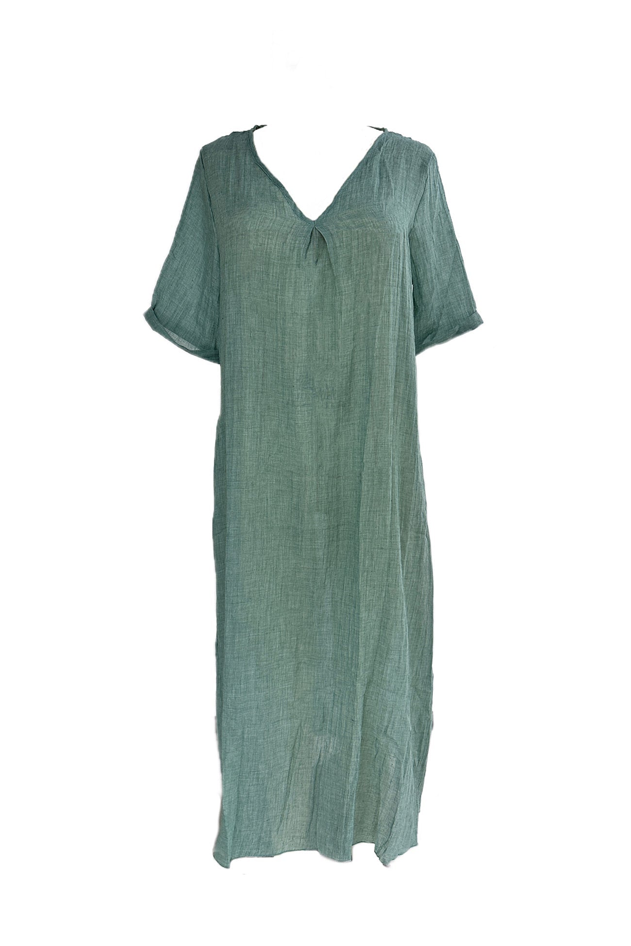 Cotton Solid V Neck Midi Dress