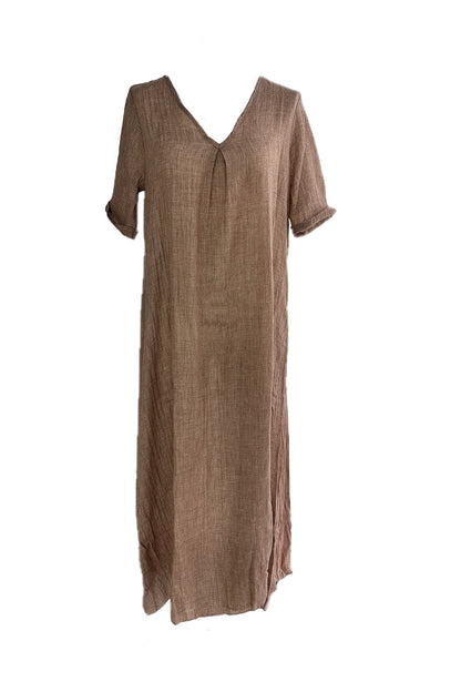 Cotton Solid V Neck Midi Dress