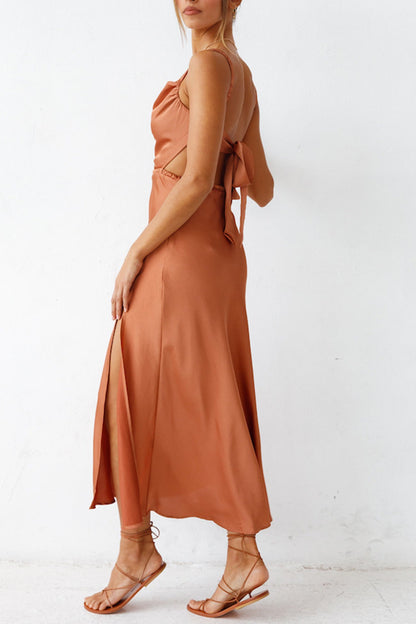 Cowl Neck Tie-back Slit Cami Dress