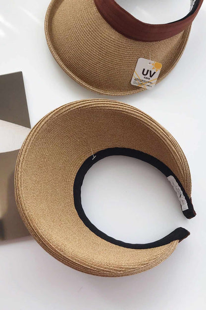 Crimping Plain Color Straw Visor