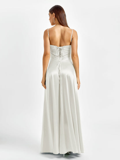 Crisscross Back Satin Maxi Dress