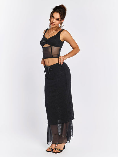 Cut Out Patchwork Lace Crop Top