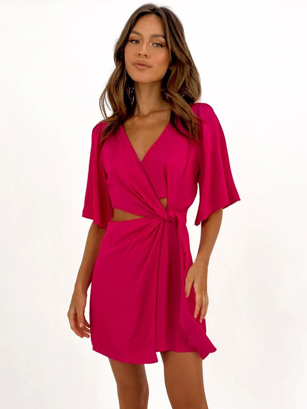 Mini Dresses Red Short Sleeves Short Dress