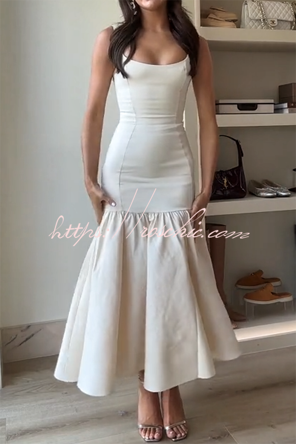 Graceful Silhouette Square Neck Wide Strap Drop Waist Midi Dress