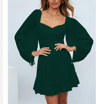 Ruffle Long Sleeve Square Collar Mini Dress in Multiple Colors