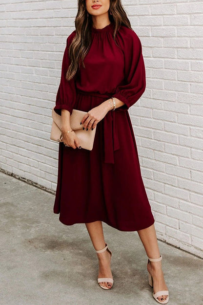 Solid Color Round Neck Big Hem Dress