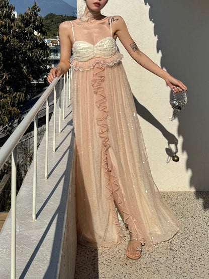 Glimmering Tulle Fairycore Sequin Maxi Dress – Dreamy Resort Gown