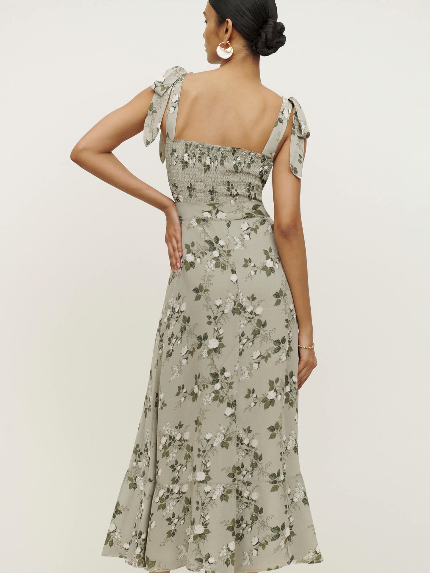 BUDDING BEAUTY SPLIT FLORAL MAXI DRESS - GREY