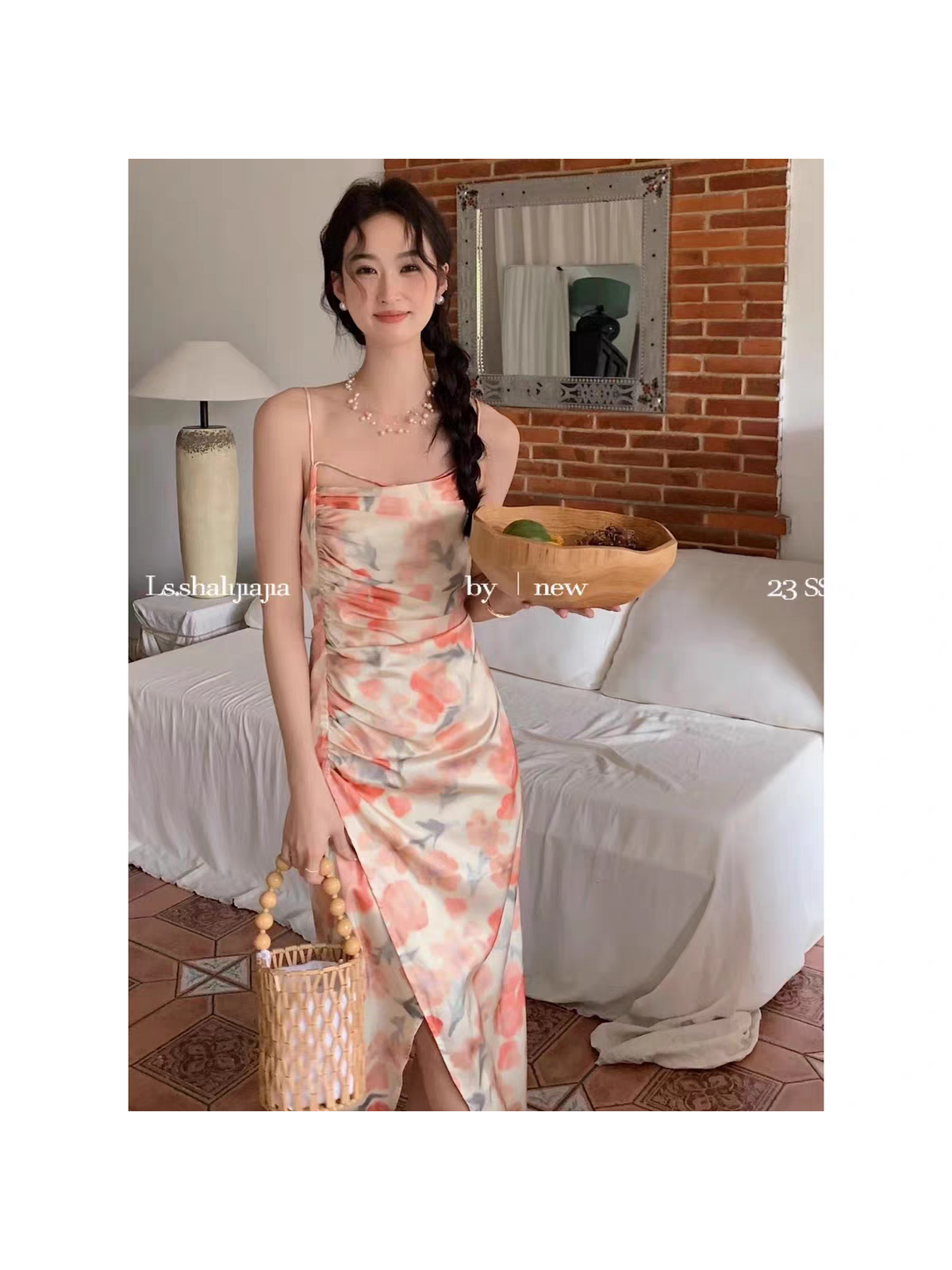 Floral Print Ruched Midi Dress