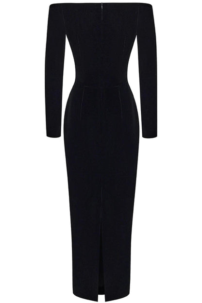 3D Flower Velvet Off-Shoulder Midi Dress