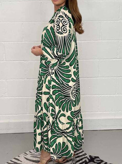 Casual Women's Maxi Dress with V Neck and Long Sleeves