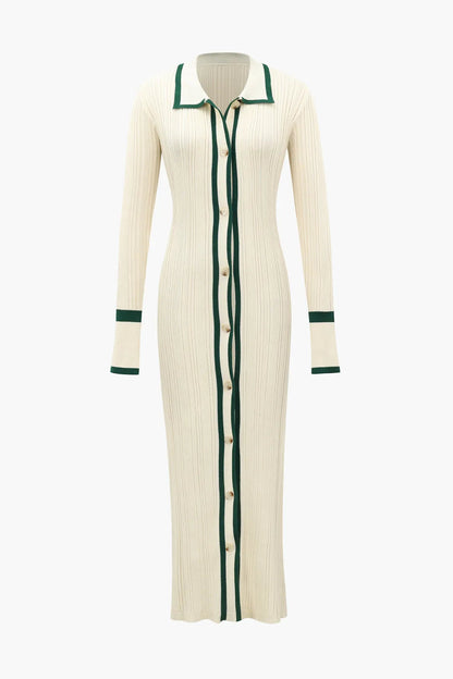Opala Beige and Green Button Down Knit Dress