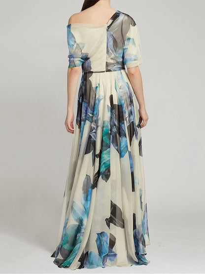 Floral Dress Maxi Dresses Dresses Floral Print Backless Pleated One-Shoulder Short Sleeves Backless Bohemian Summer