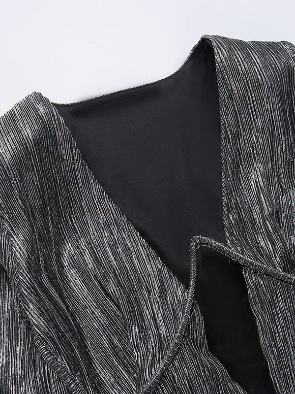 Textured Mini Dress Plunge Faux Wrap Skirt Ruched Birtyday Party Dresses