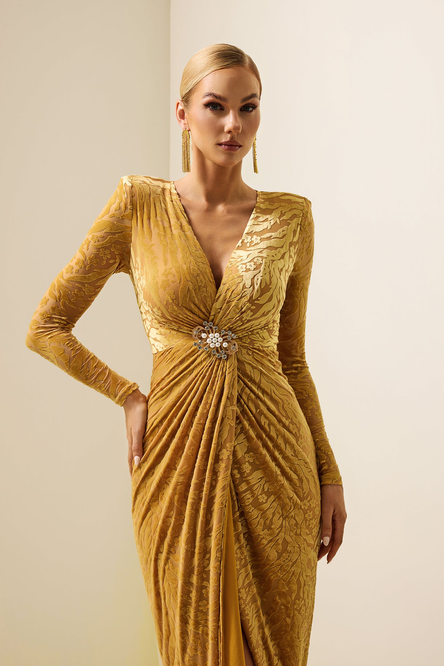 Velvet Burn Out Floral Knotted Midi Dress