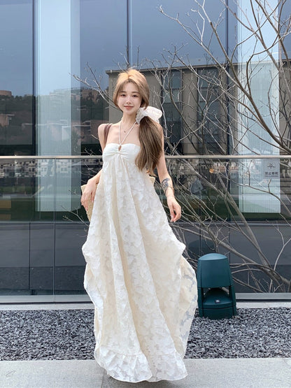 Sexy Backless Halter Maxi Dress – Dreamy Vacation Photoshoot Look
