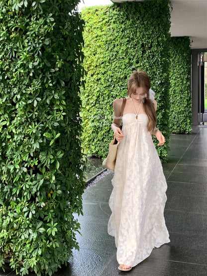 Sexy Backless Halter Maxi Dress – Dreamy Vacation Photoshoot Look