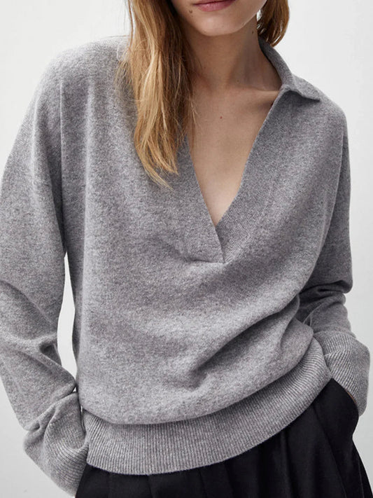 Polo Collar Casual Knitted Sweater