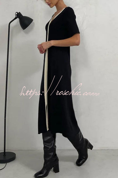 Fashionable V-neck Slim Fit Waist Knitted Midi Dress