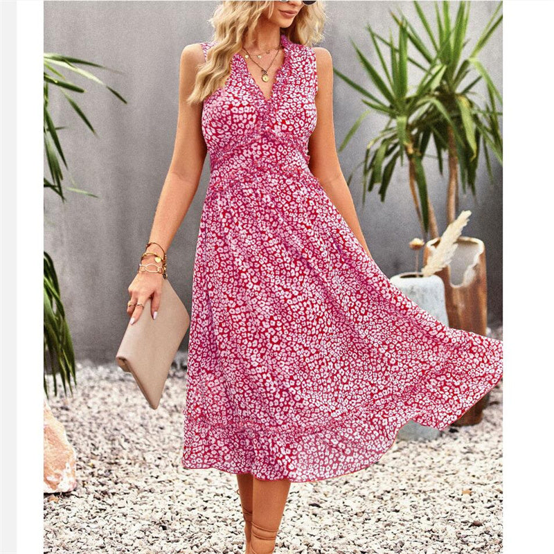 Floral Print V-Neck Sleeveless Maxi Dress in Various Colors