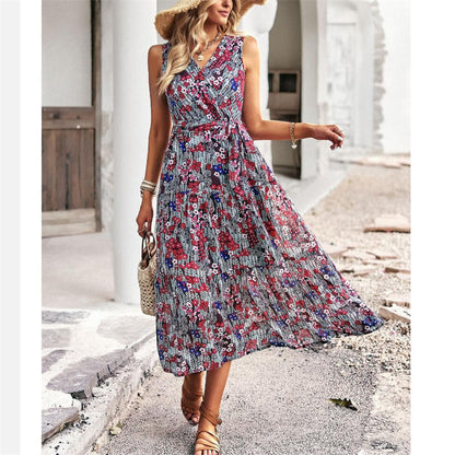 V-Neck Sleeveless Maxi Dress in Vibrant Print Options