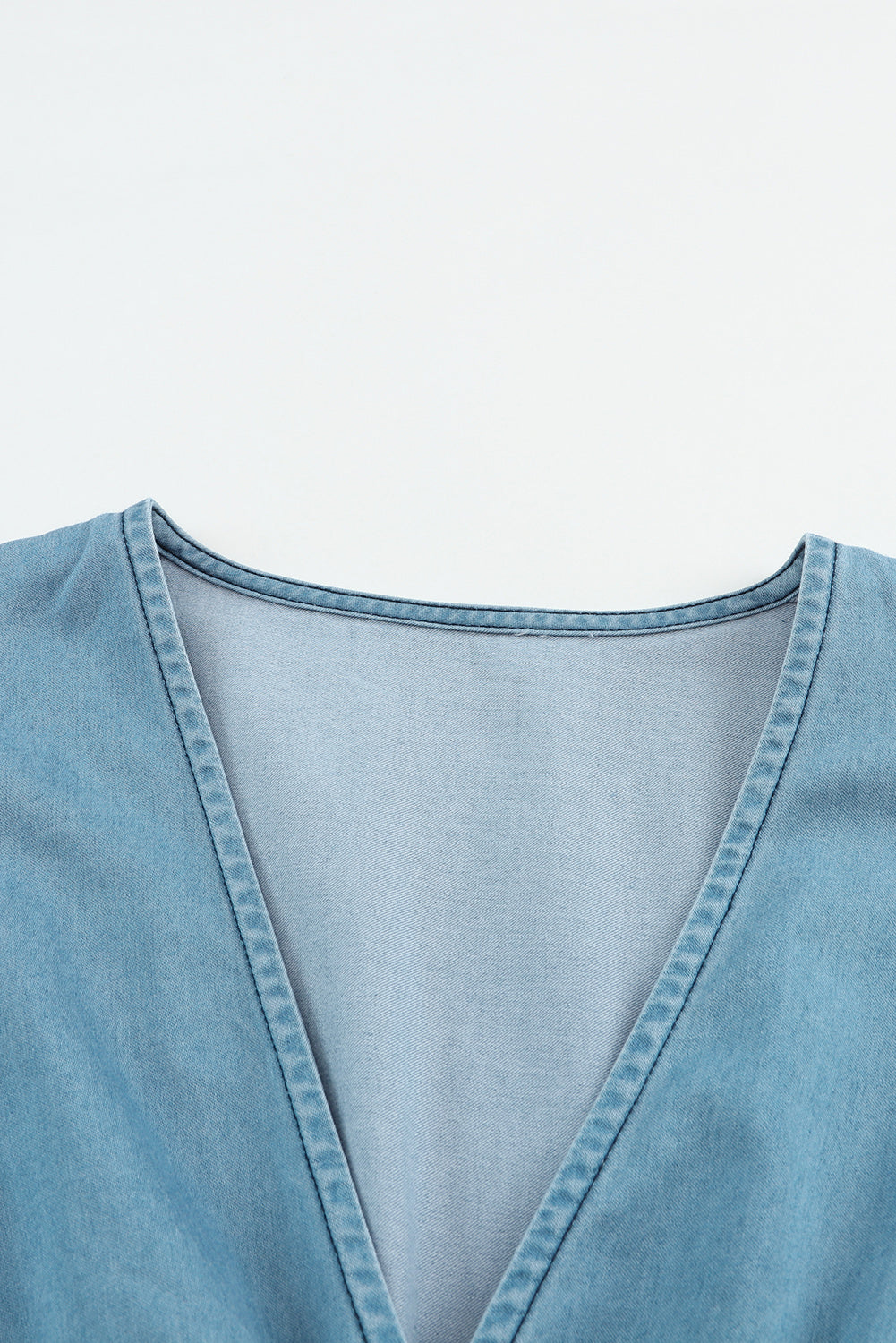 Sky Blue V Neck Bubble Sleeve Ruffle Flared Mini Dress