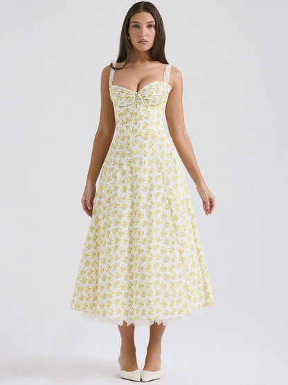 Corset Dress Floral Wide Strap Backless Trendy Brunch Party Midi Dresses