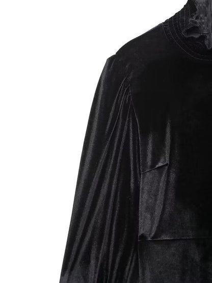 Fall Women Clothing Black Dress French Court Puff Sleeve Velvet Mini Dress