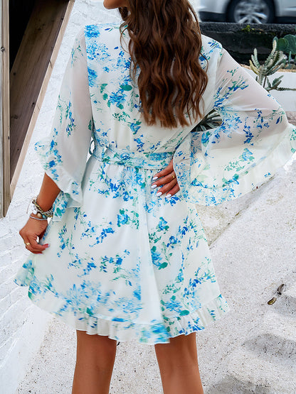 Floral Dress Midi Dress Dresses Printed V-Neck 3/4 Length Sleeves Sweet Summer