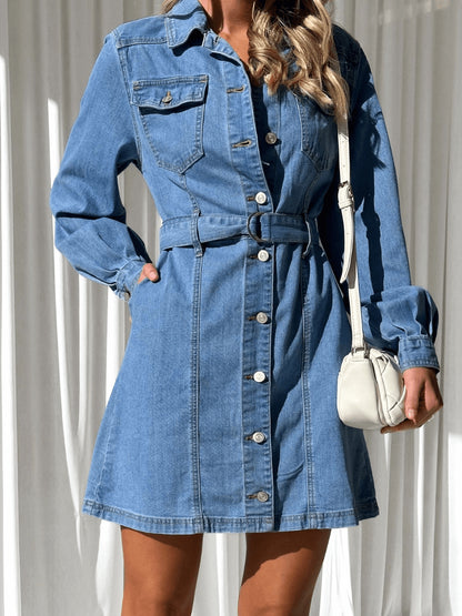 Make It Known Denim Collared Mini Dress - Denim Blue