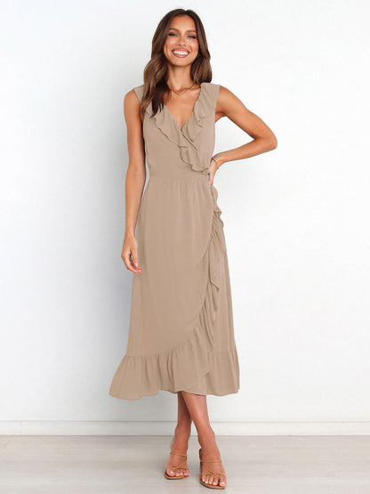 Ruffles Chic V-Neck Sleeveless Midi Dress