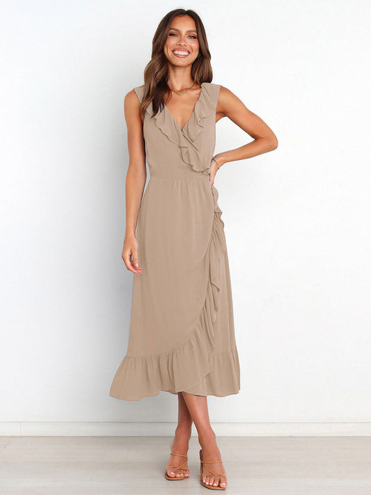 Ruffles Chic V-Neck Sleeveless Midi Dress
