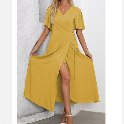 Elegant Bohemian V-Neck Slit Maxi Dress for All Occasions