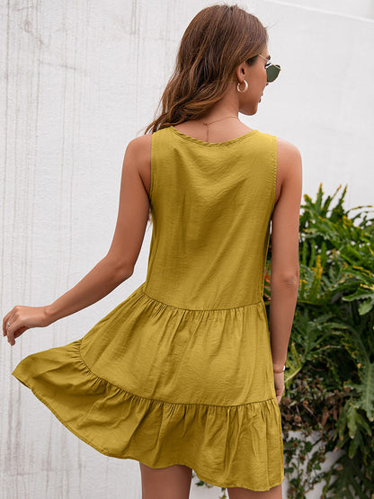 Mini Dresses Yellow Sleeveless Short Dress