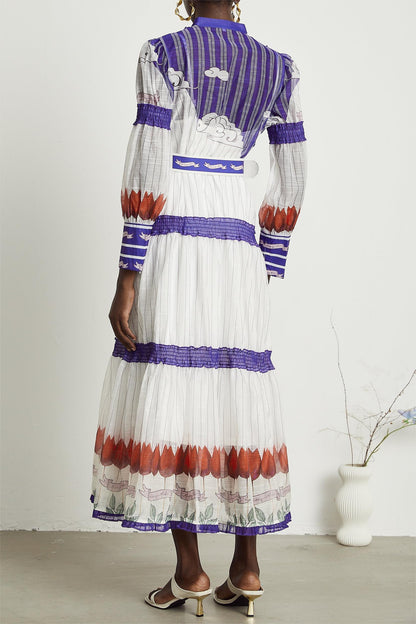 Floral Puff Sleeve Midi Dress With Belt