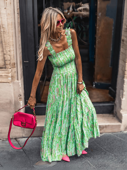 Rylee Strappy Printed Maxi Dress - Green