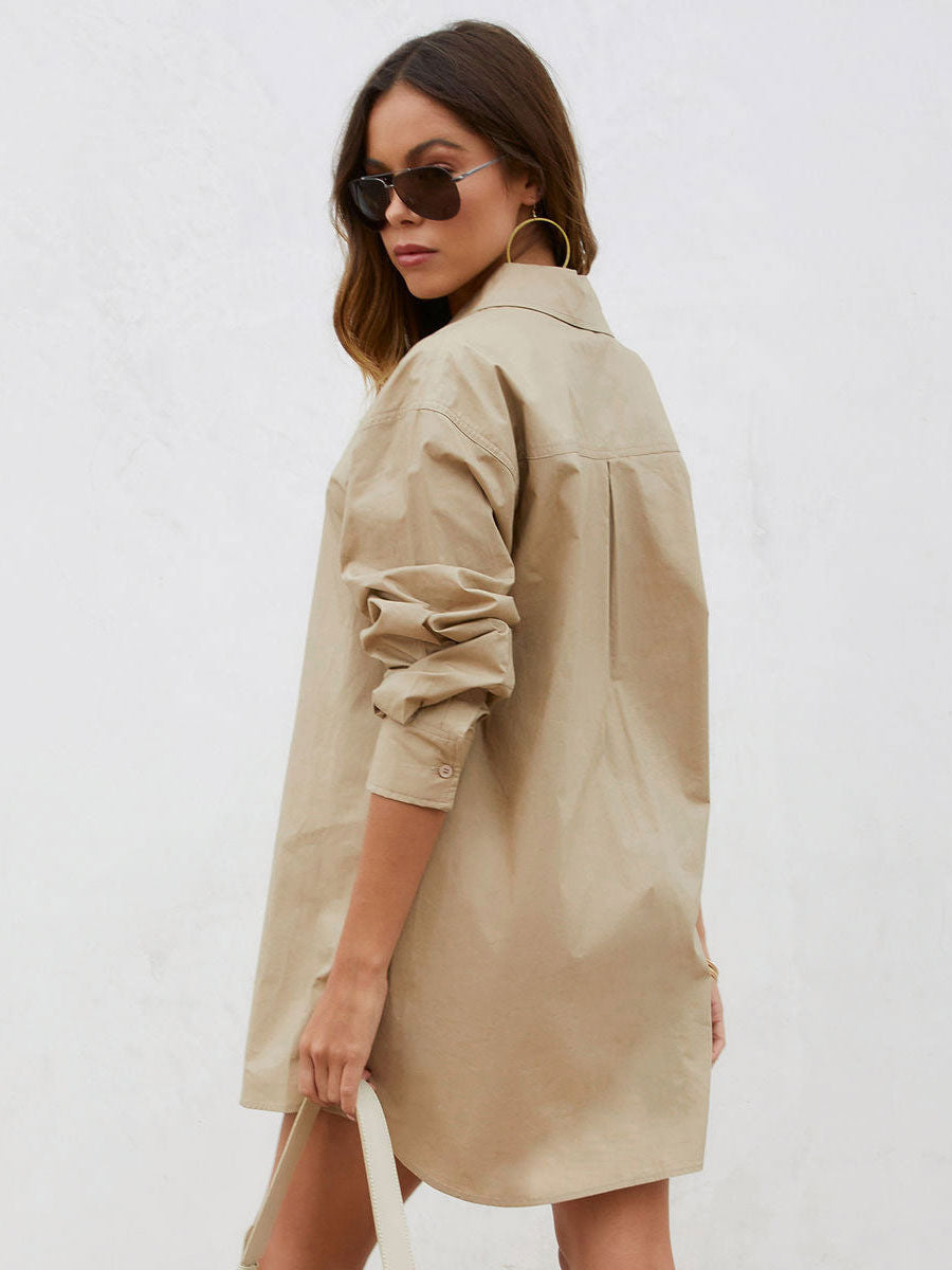 Shirt Dresses Turndown Collar Long Sleeves Mini Dresses