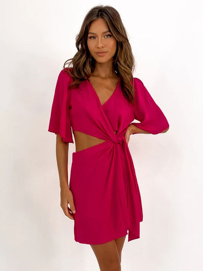 Mini Dresses Red Short Sleeves Short Dress